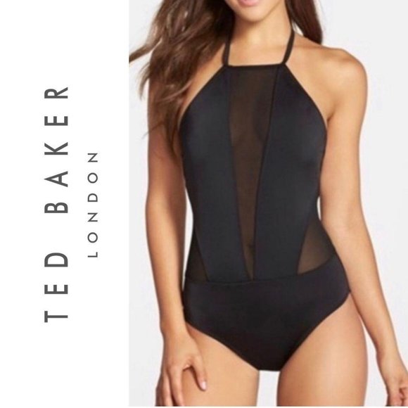 NWT Ted Baker Mech Mesh Panel 1-PC Swimsuit Black, Size 2 - Picture 1 of 4